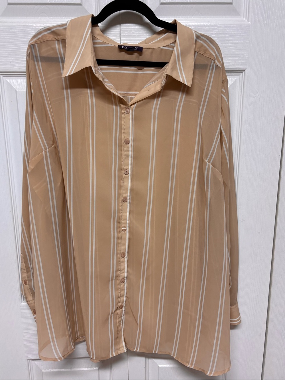 Roamans Woman’s Tan Striped Button-Up Shirt
